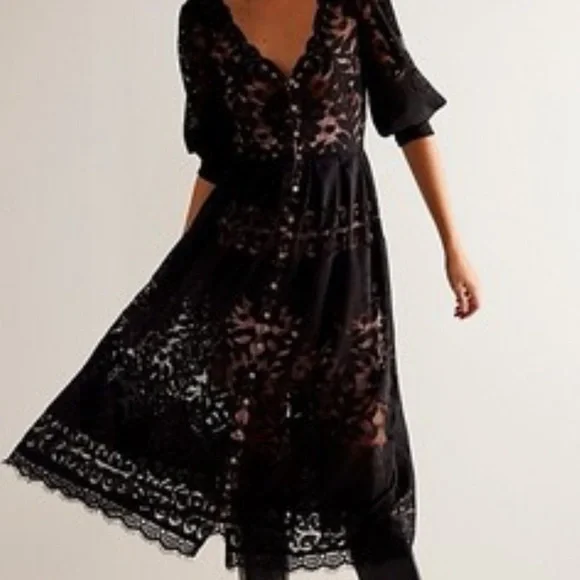 Free people shadow dance midi black and pink lace NWT - Picture 2 of 5